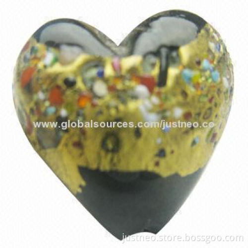 Gold and silver foil lined heart-shaped lampwork glass beads